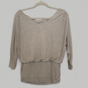 White House Black Market Tan/White Stripe Rouched Top Size M